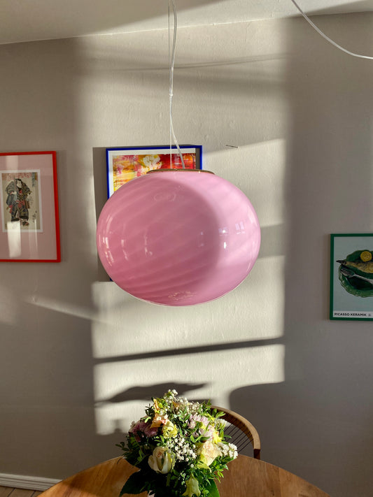 Oval Murano loftslampe i pink swirl 40 cm