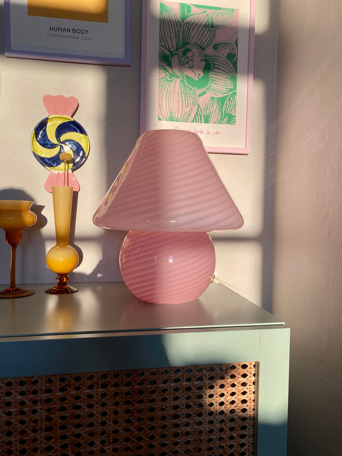 Vintage Murano mushroom i pink