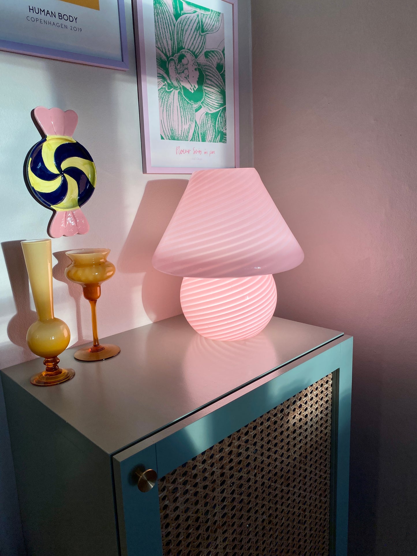 Vintage Murano mushroom i pink