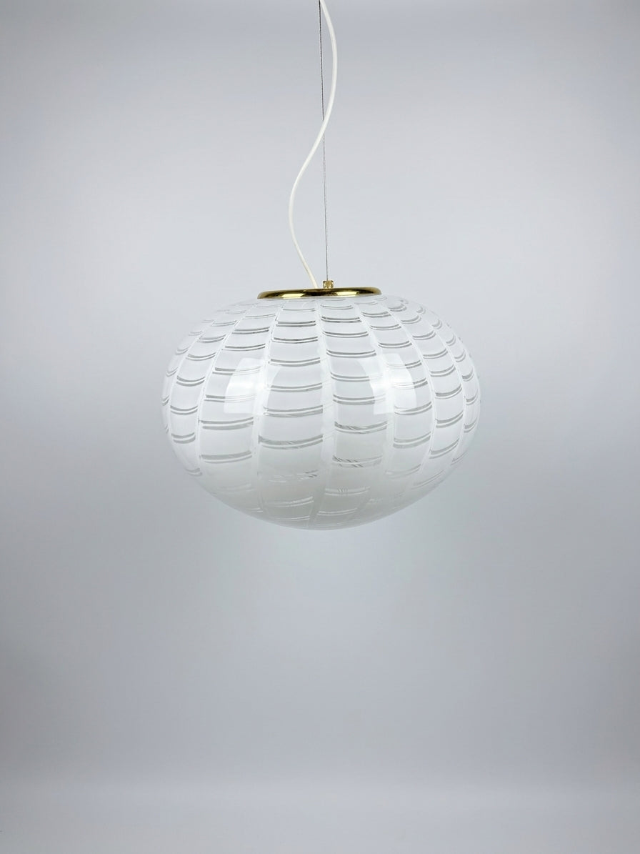 Vintage Murano loftslampe i transperant glas med peacock mønster 45 cm