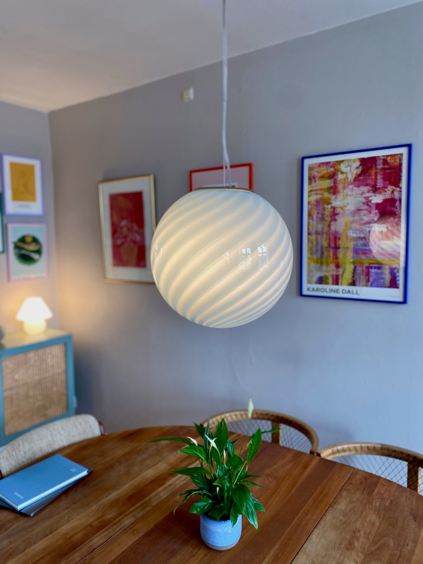 Murano loftslampe i blå swirl rigadin 40 cm