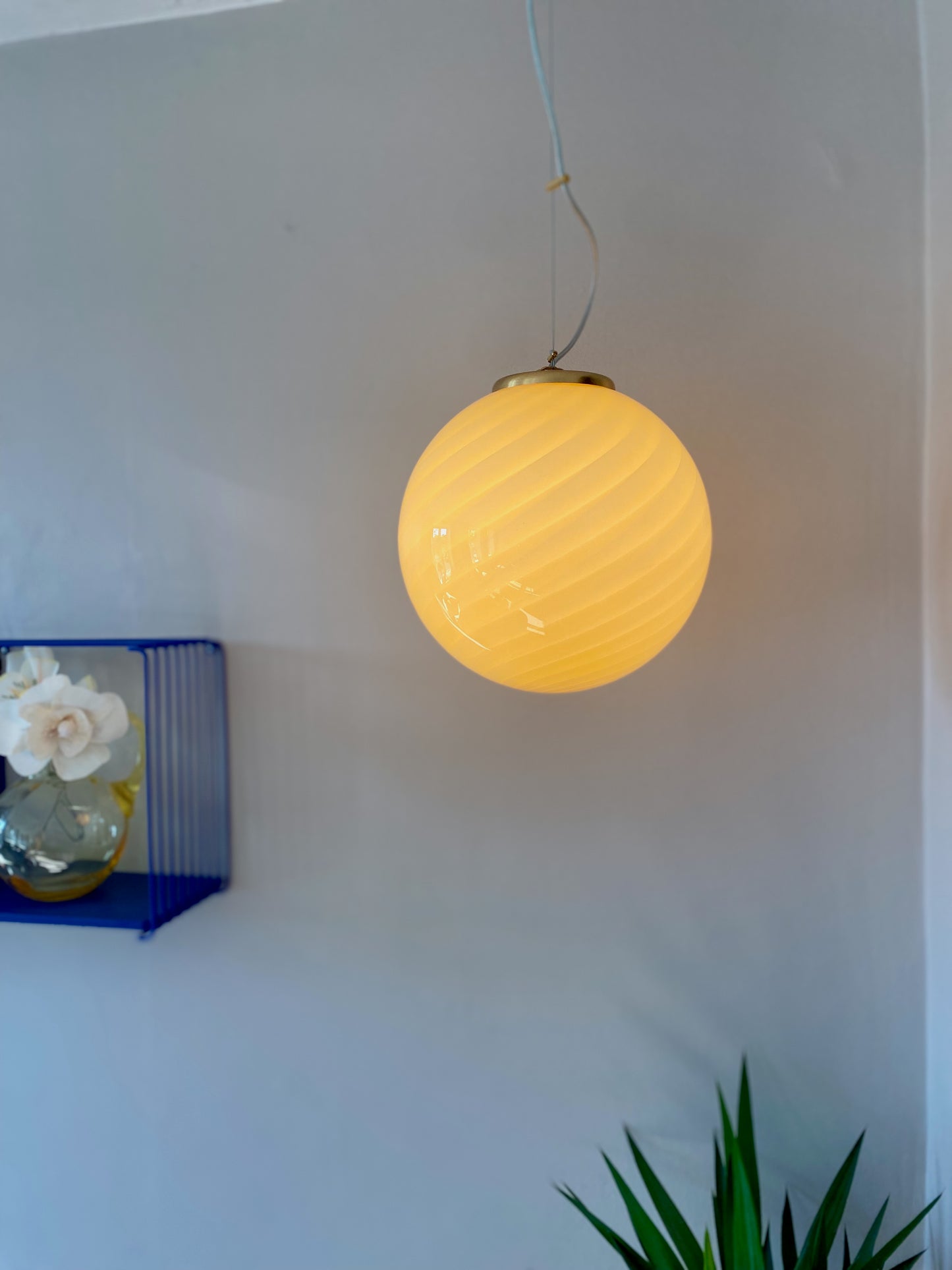 Murano loftslampe i gul swirl rigadin 30 cm