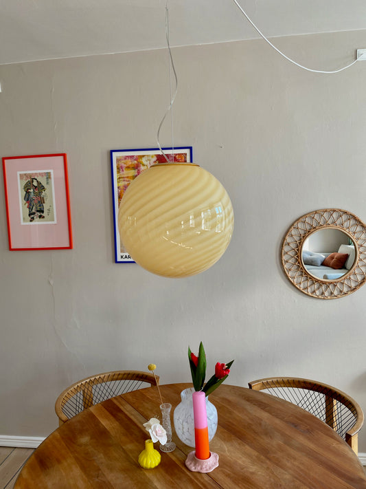 Murano loftslampe i gul swirl rigadin 40 cm