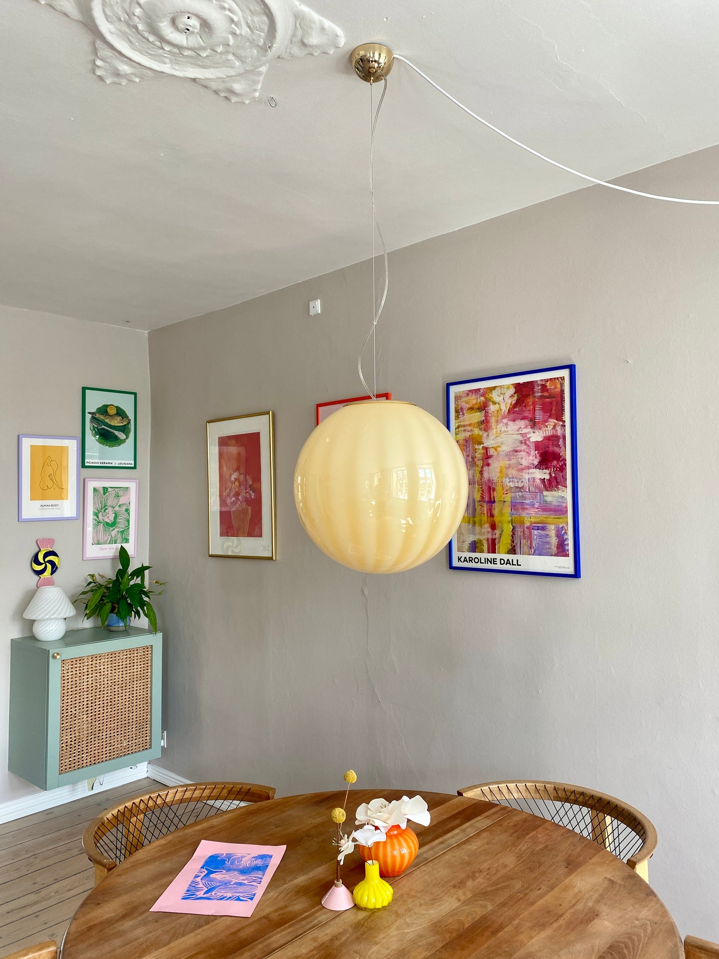 Murano loftslampe med gule vertikale striber i 40 cm