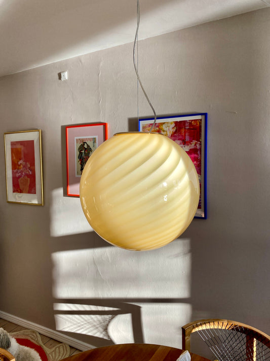 Murano loftslampe i gul swirl rigadin 40 cm