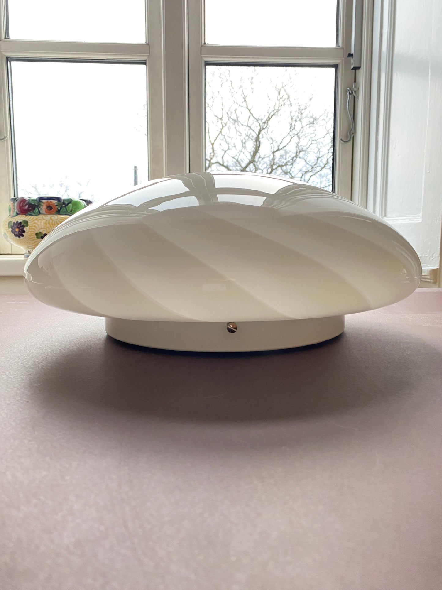 Vintage Murano plafond i hvid med swirl 38 cm