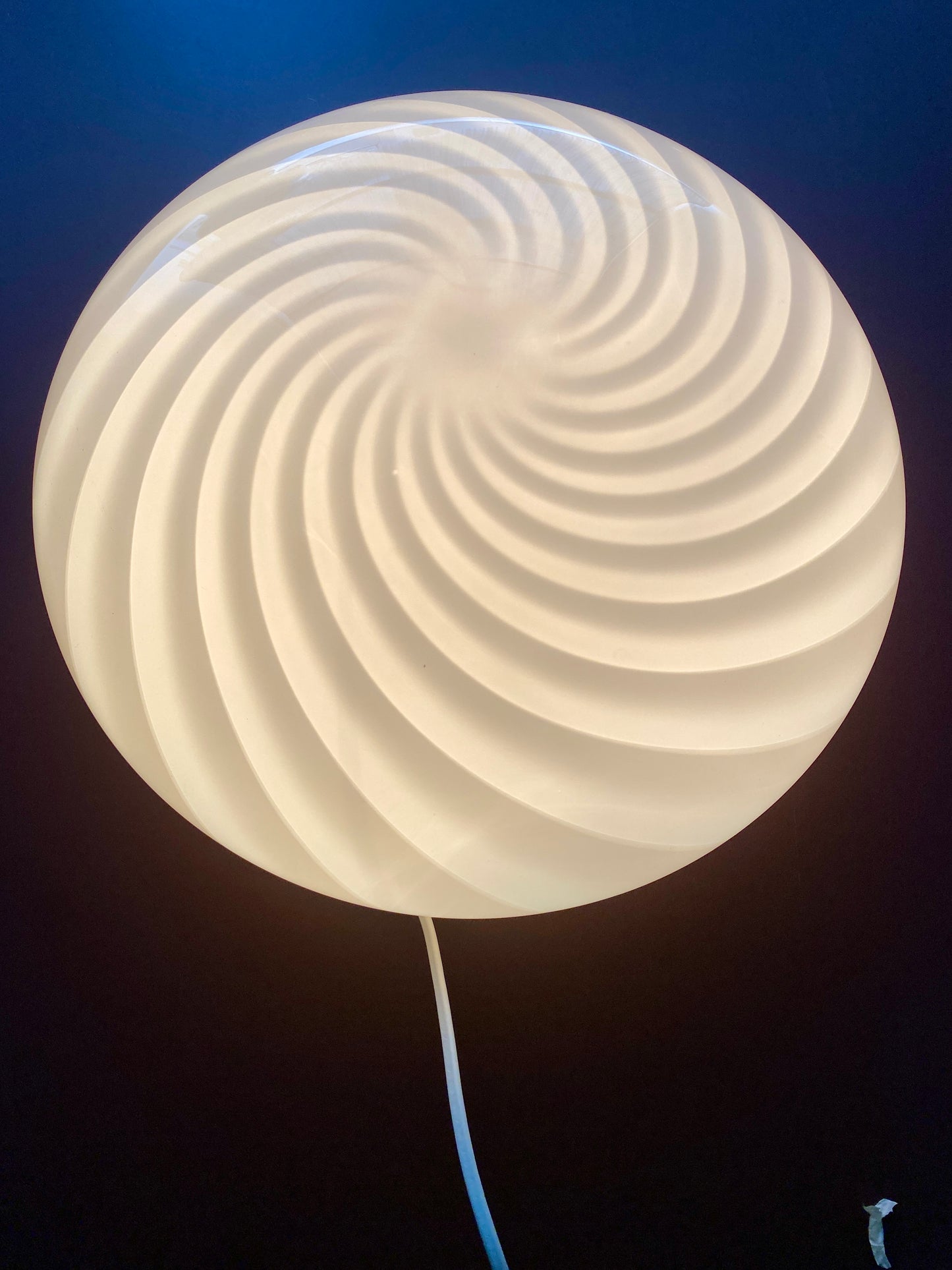 Vintage Murano plafond i hvid med swirl 38 cm