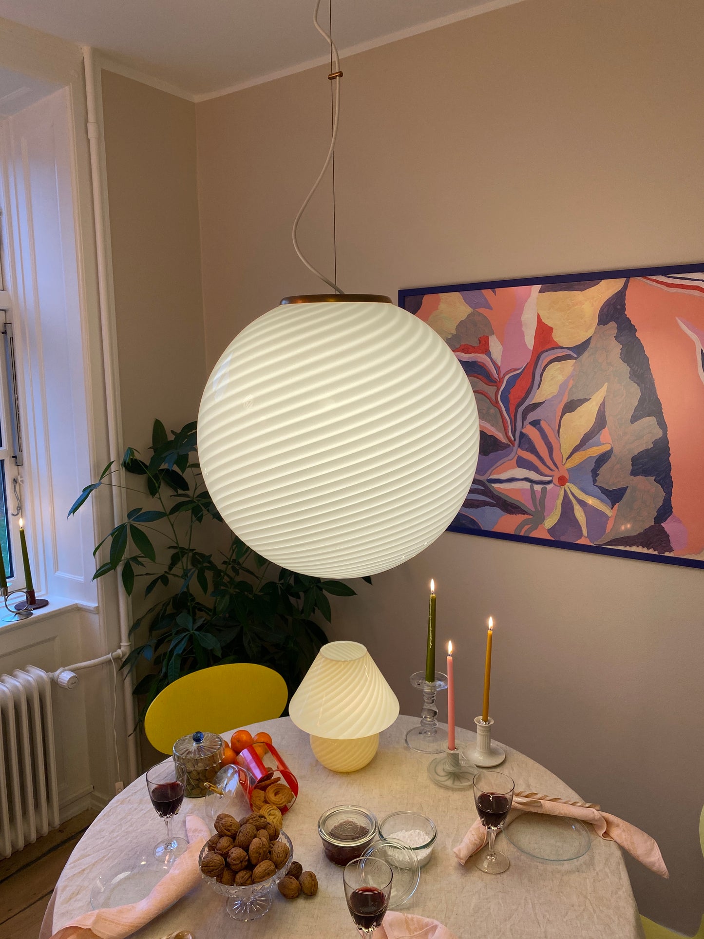 Vintage kæmpe Murano loftslampe i hvid swirl 50 cm