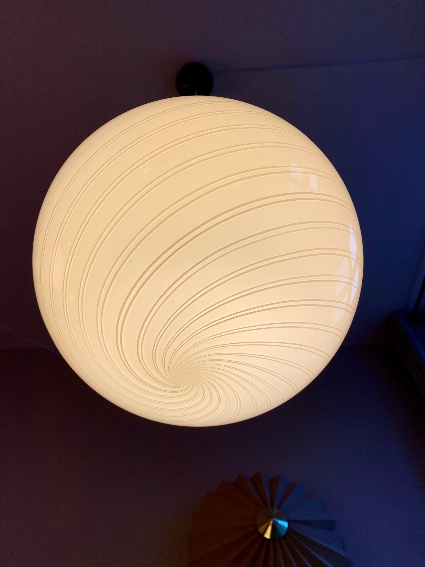 Vintage Murano loftslampe i cremegul dobbelt swirl 35 cm