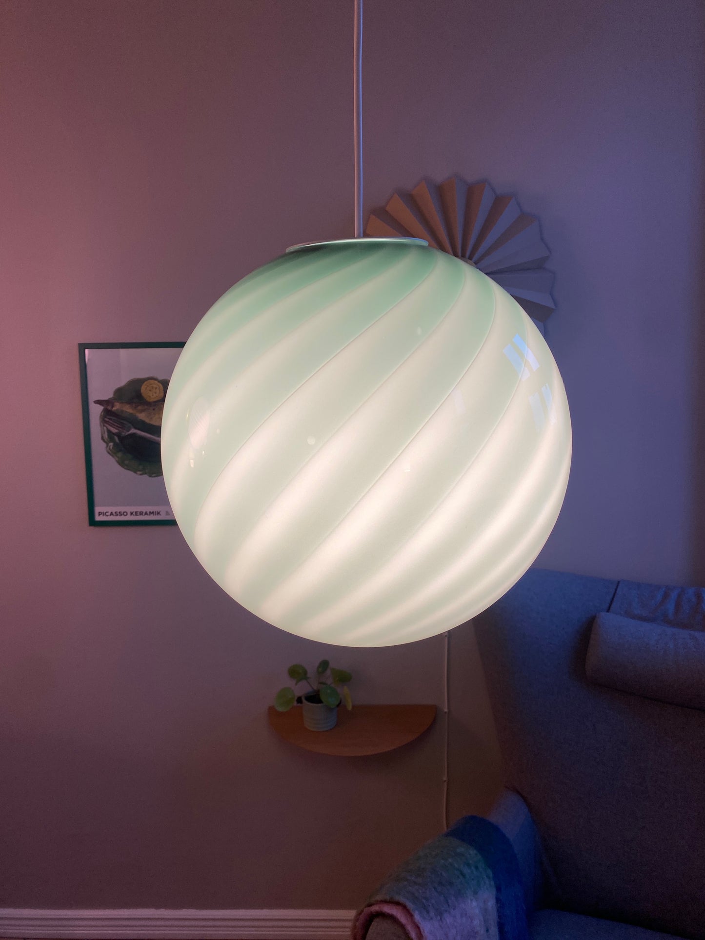 Murano loftslampe i grøn swirl rigadin 30 cm