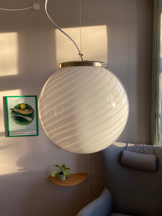 Vintage Murano loftslampe i hvid swirl 35 cm