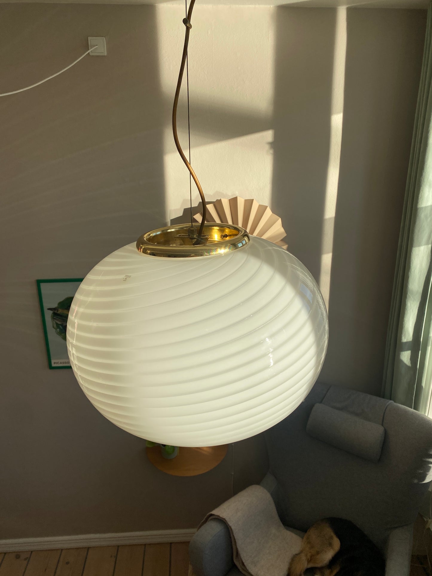 Vintage oval Effetre Murano loftslampe i hvid swirl 45 cm