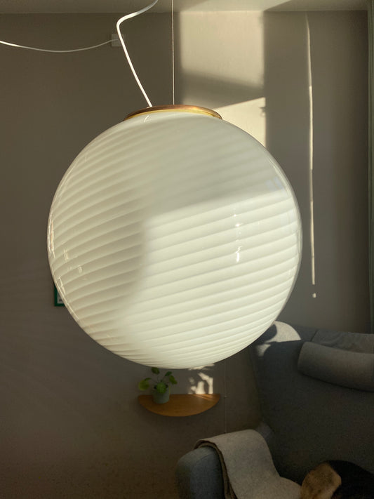 Vintage kæmpe Murano loftslampe i hvid swirl 50 cm