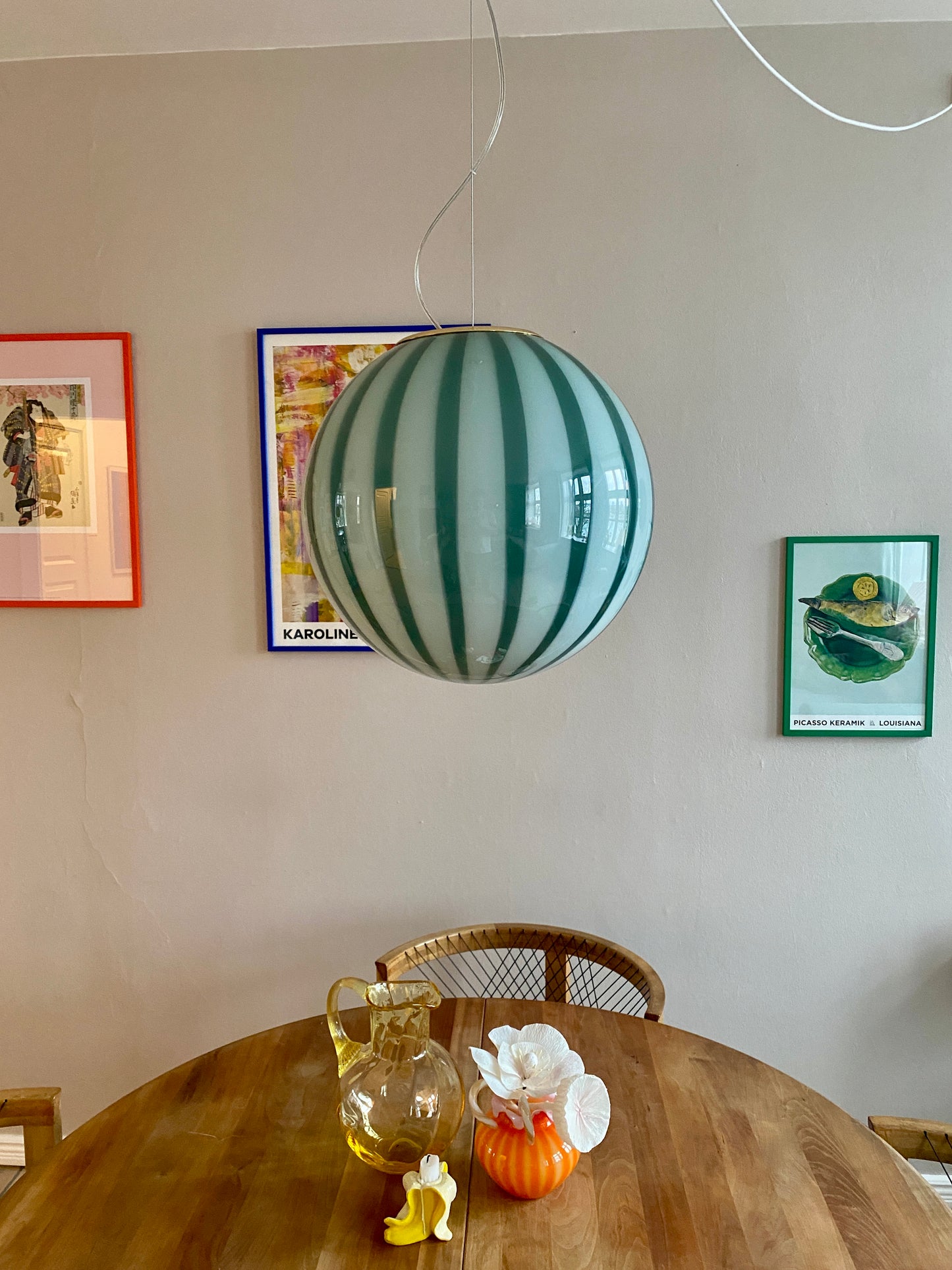 Murano loftslampe med grøn vertikal rigadin 40 cm