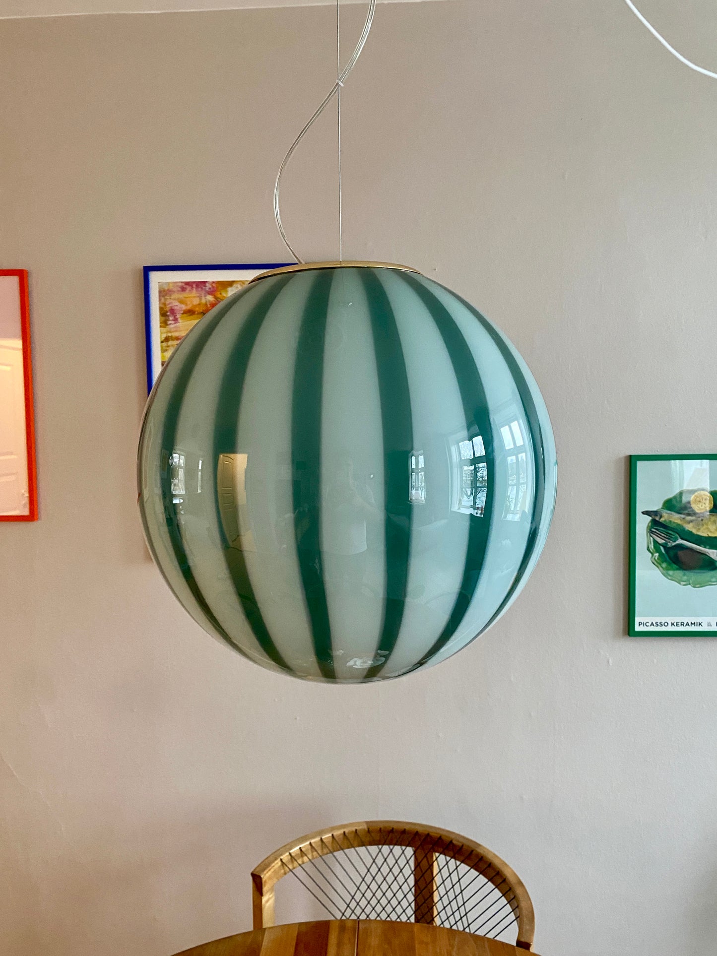 Murano loftslampe med grøn vertikal rigadin 40 cm