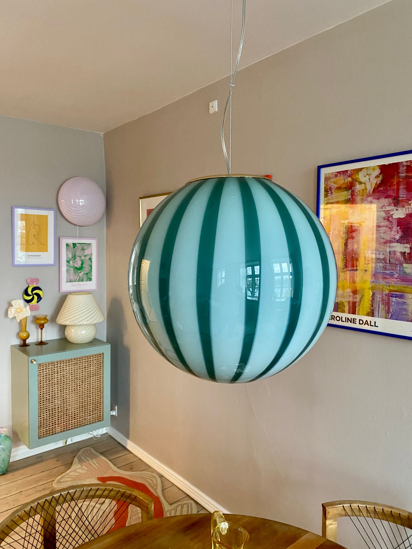 Murano loftslampe med grøn vertikal rigadin 40 cm