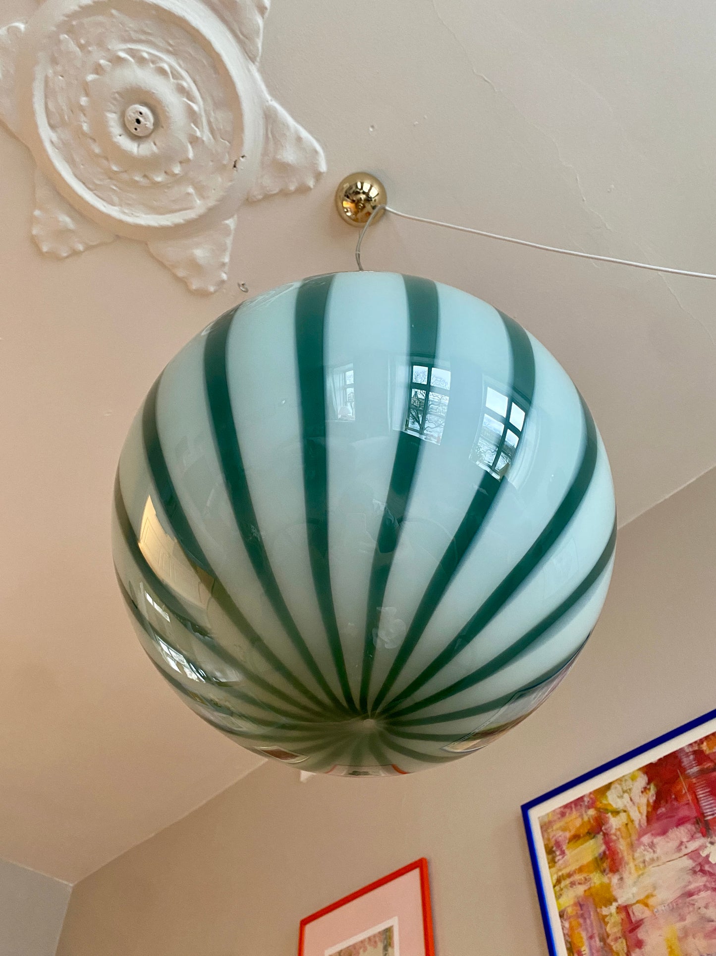 Murano loftslampe med grøn vertikal rigadin 40 cm