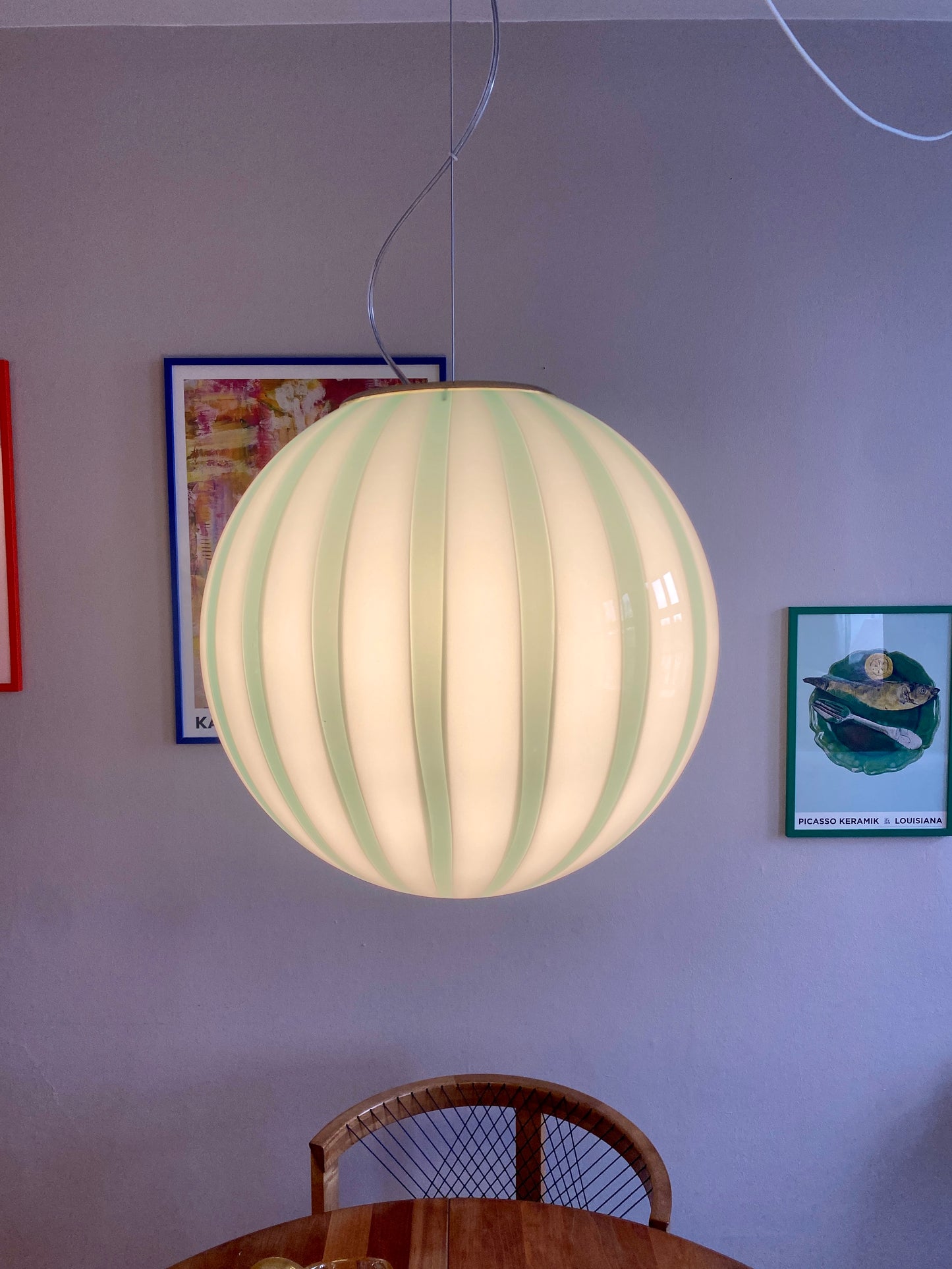 Murano loftslampe med grøn vertikal rigadin 40 cm