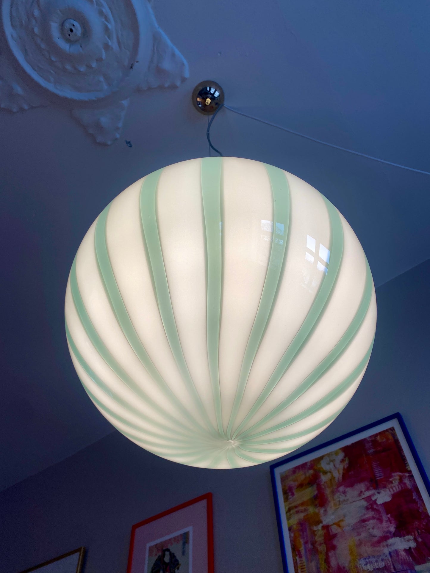 Murano loftslampe med grøn vertikal rigadin 40 cm