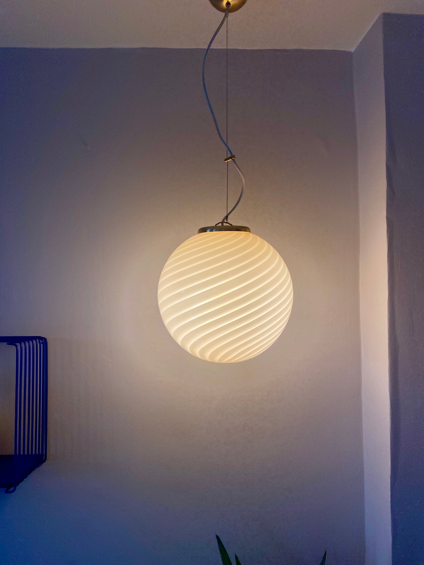 Vintage unik Murano loftslampe i amber gul swirl 30 cm