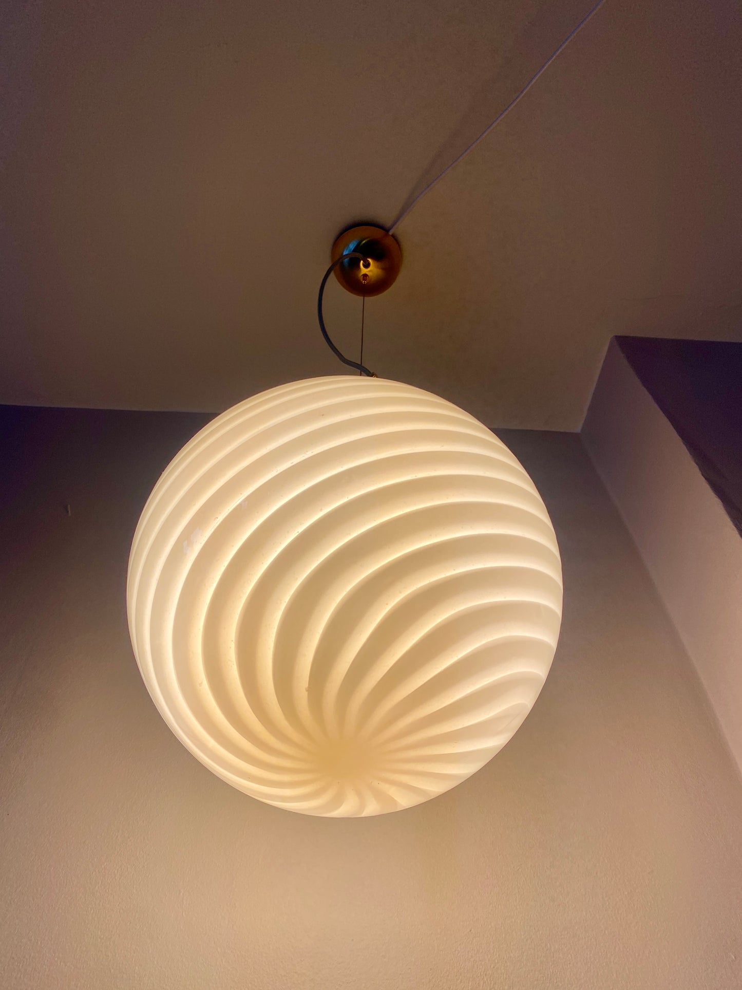 Vintage unik Murano loftslampe i amber gul swirl 30 cm