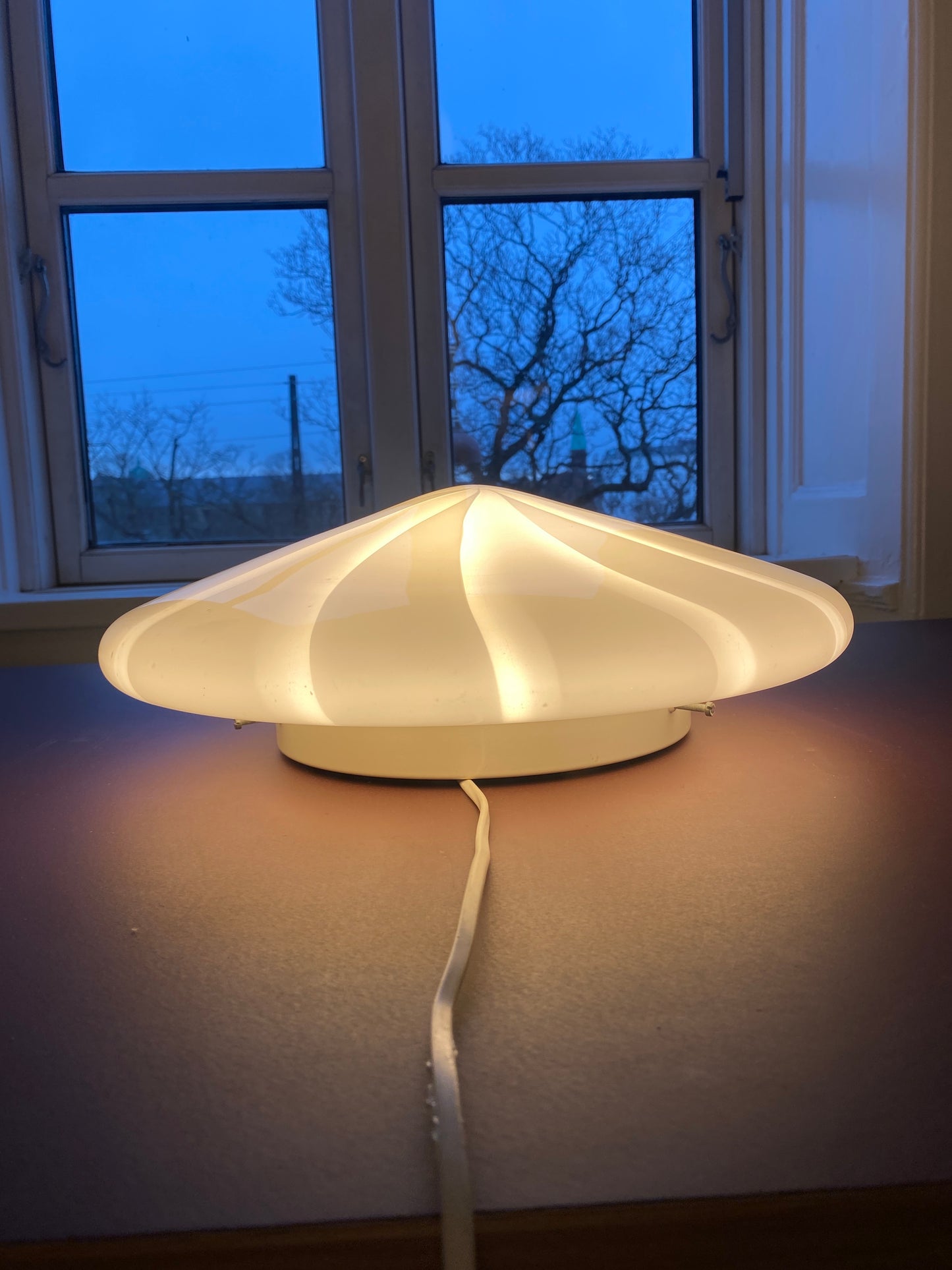 Vintage Murano plafond med hvid vertikalt filigrana 38 cm