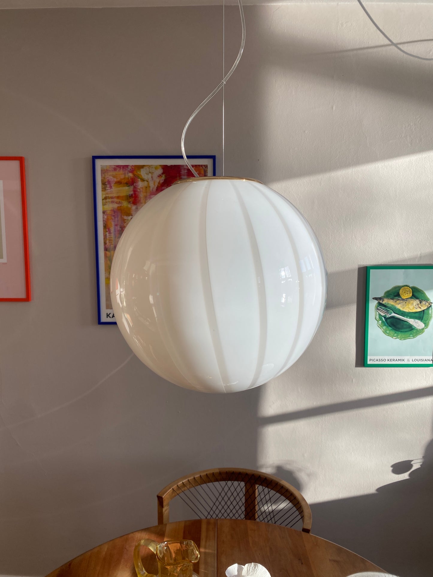 Murano loftslampe med beige vertikale striber i 40 cm