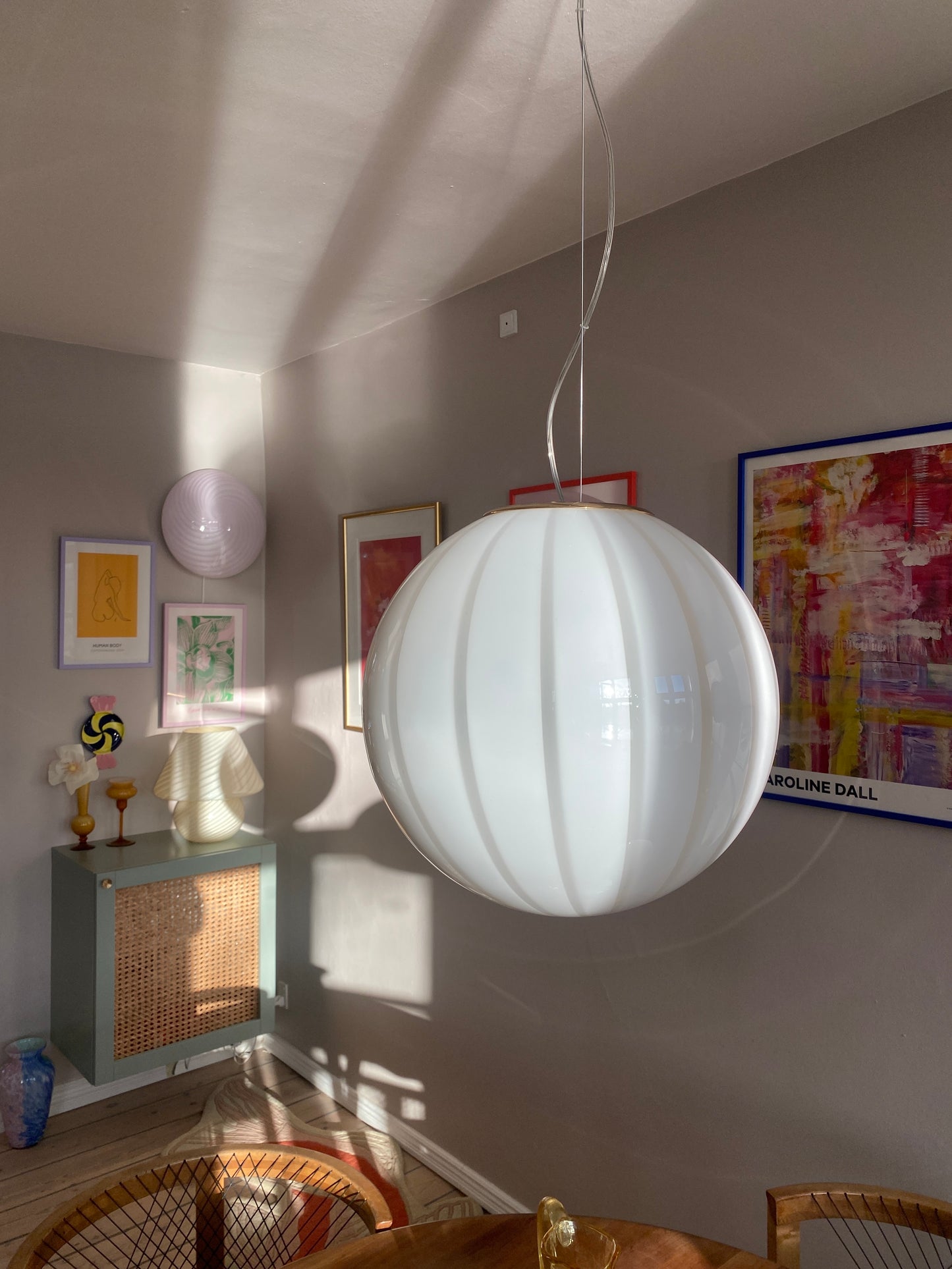 Murano loftslampe med beige vertikale striber i 40 cm