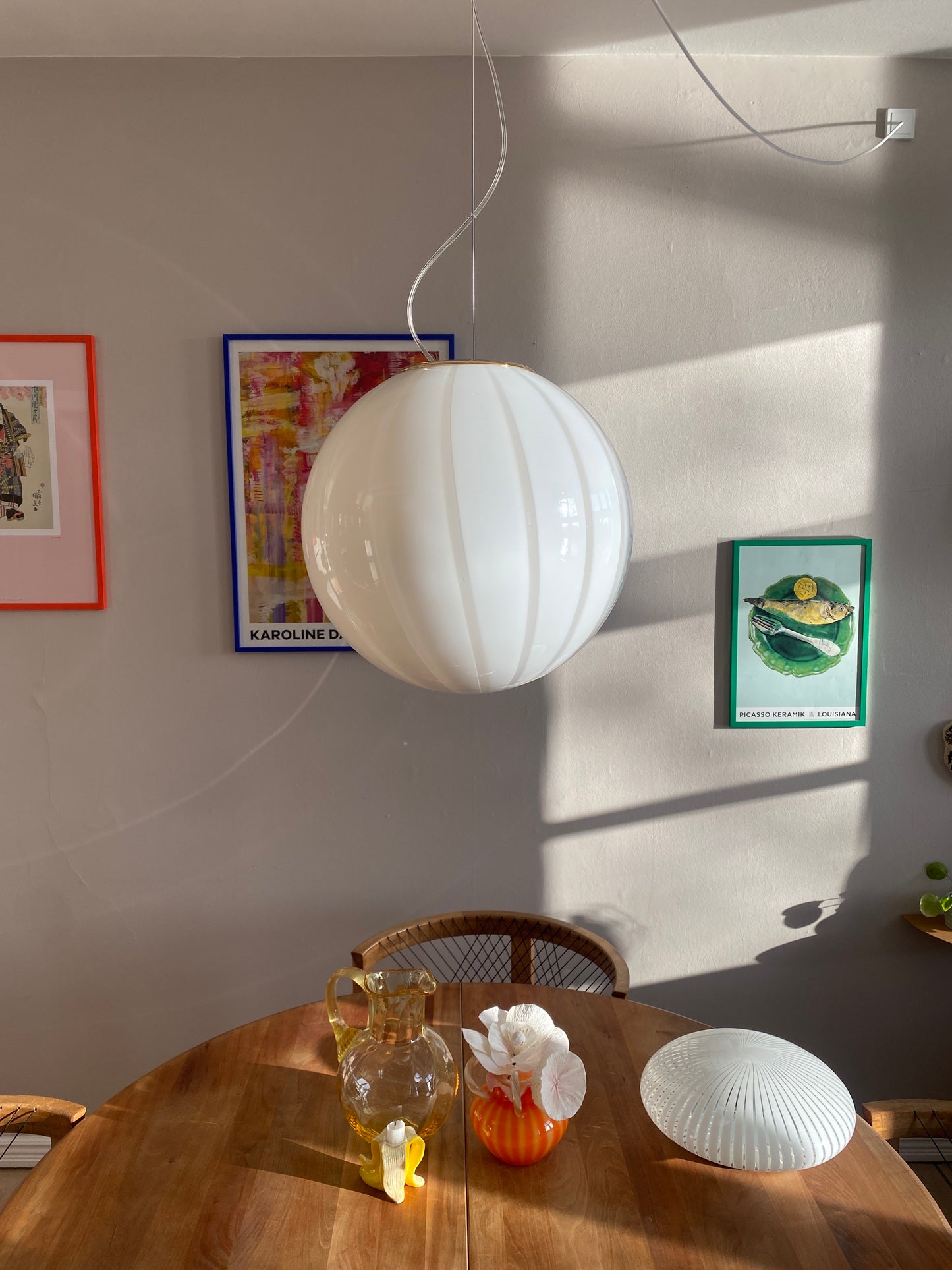 Murano loftslampe med beige vertikale striber i 40 cm