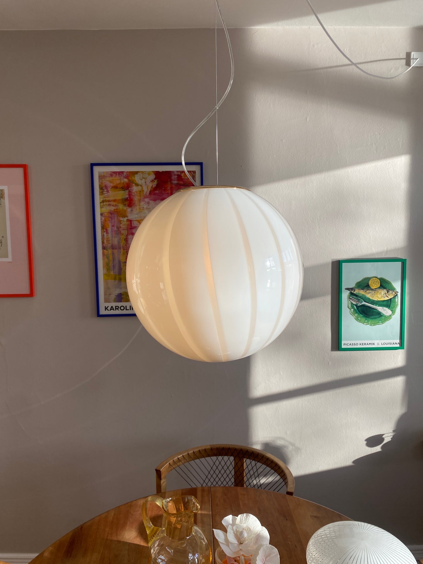 Murano loftslampe med beige vertikale striber i 40 cm