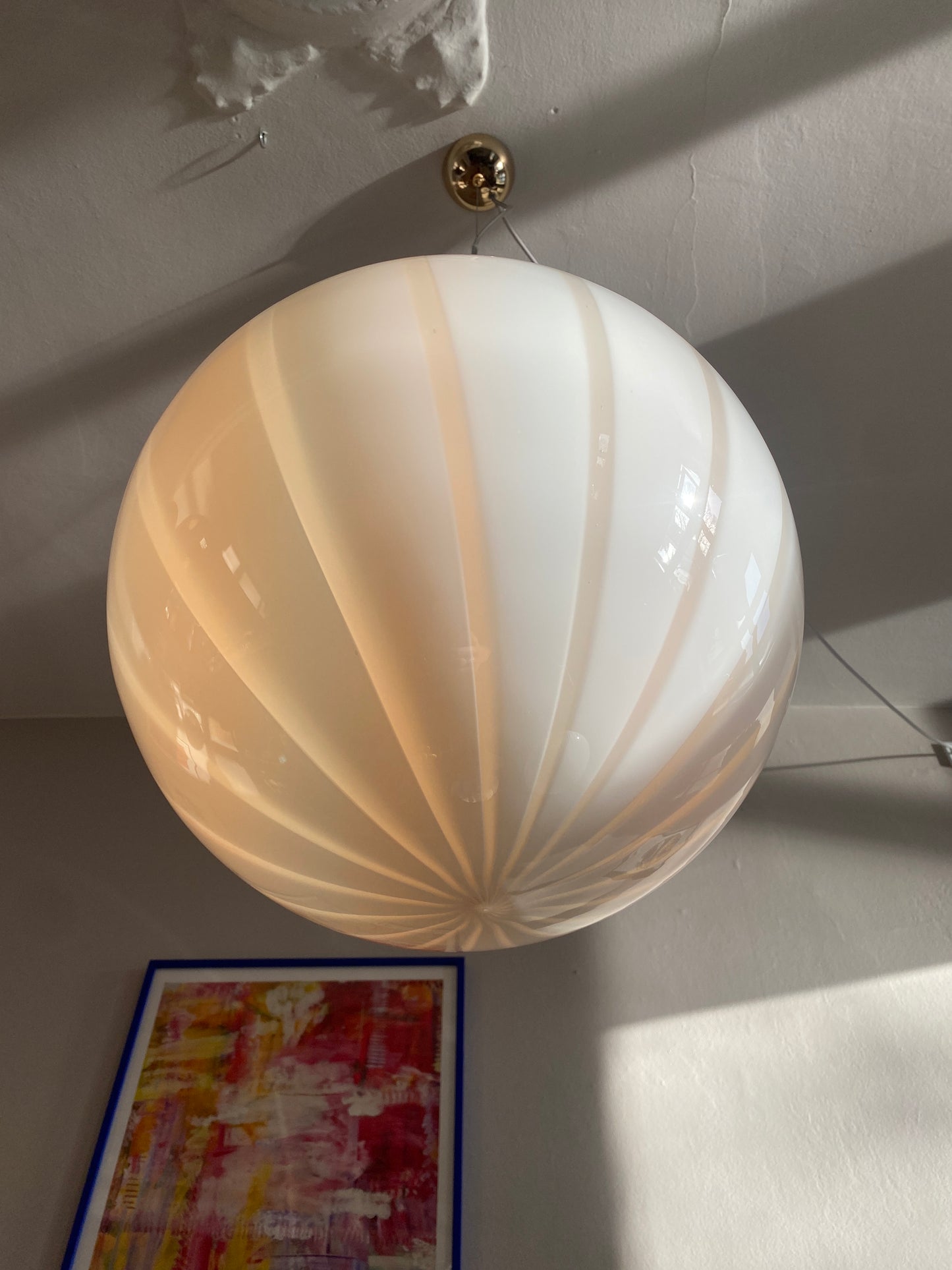 Murano loftslampe med beige vertikale striber i 40 cm