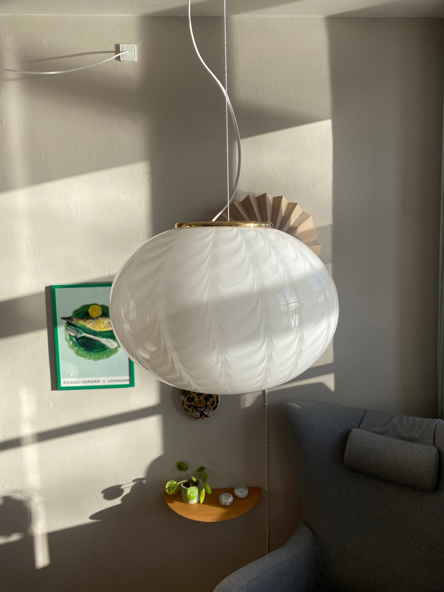 Vintage Murano loftslampe med peacock mønster 36 cm