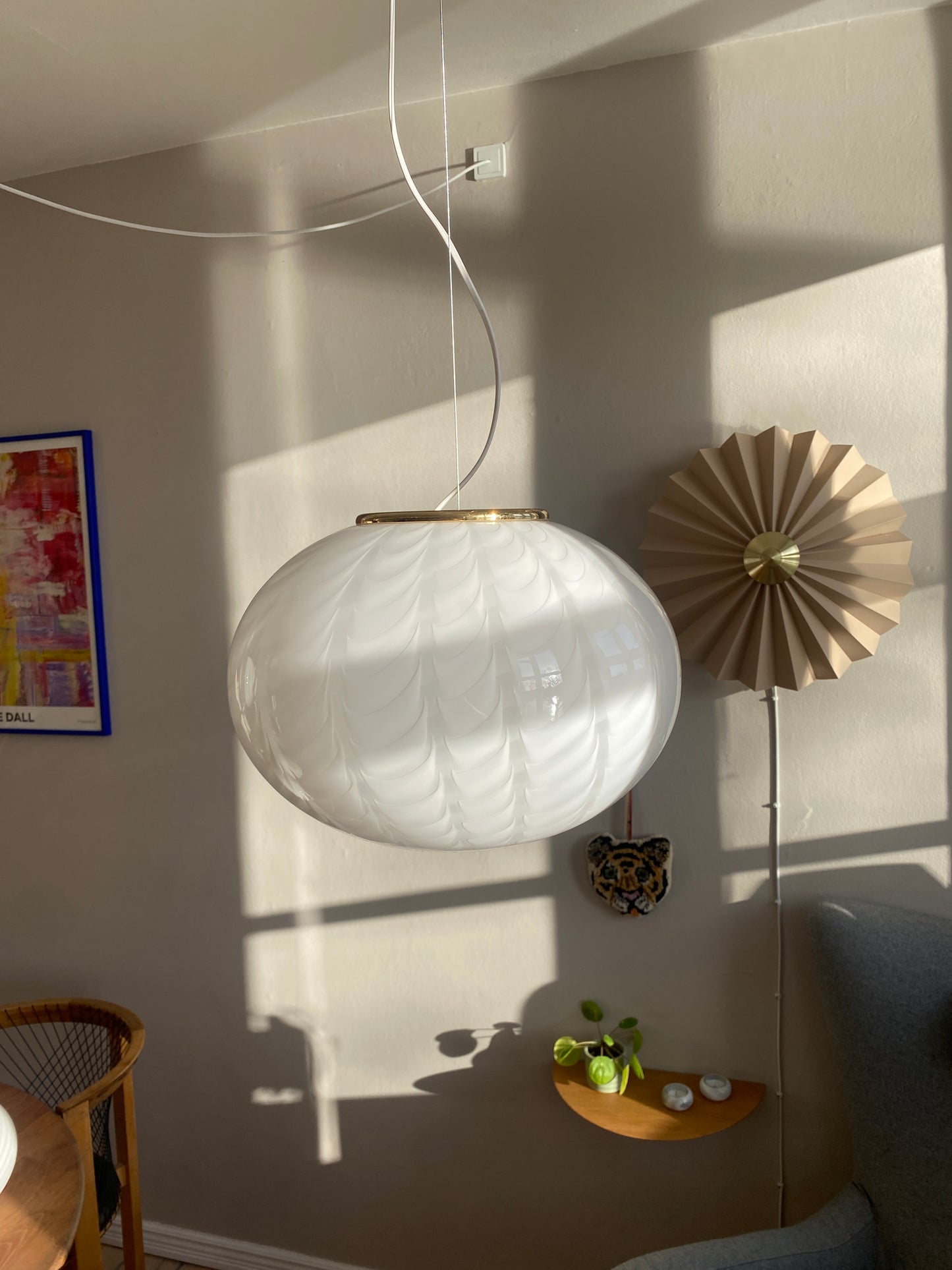 Vintage Murano loftslampe med peacock mønster 36 cm