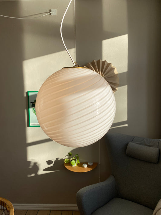 Vintage Murano loftslampe med sart lyserød swirl rigadin 40 cm