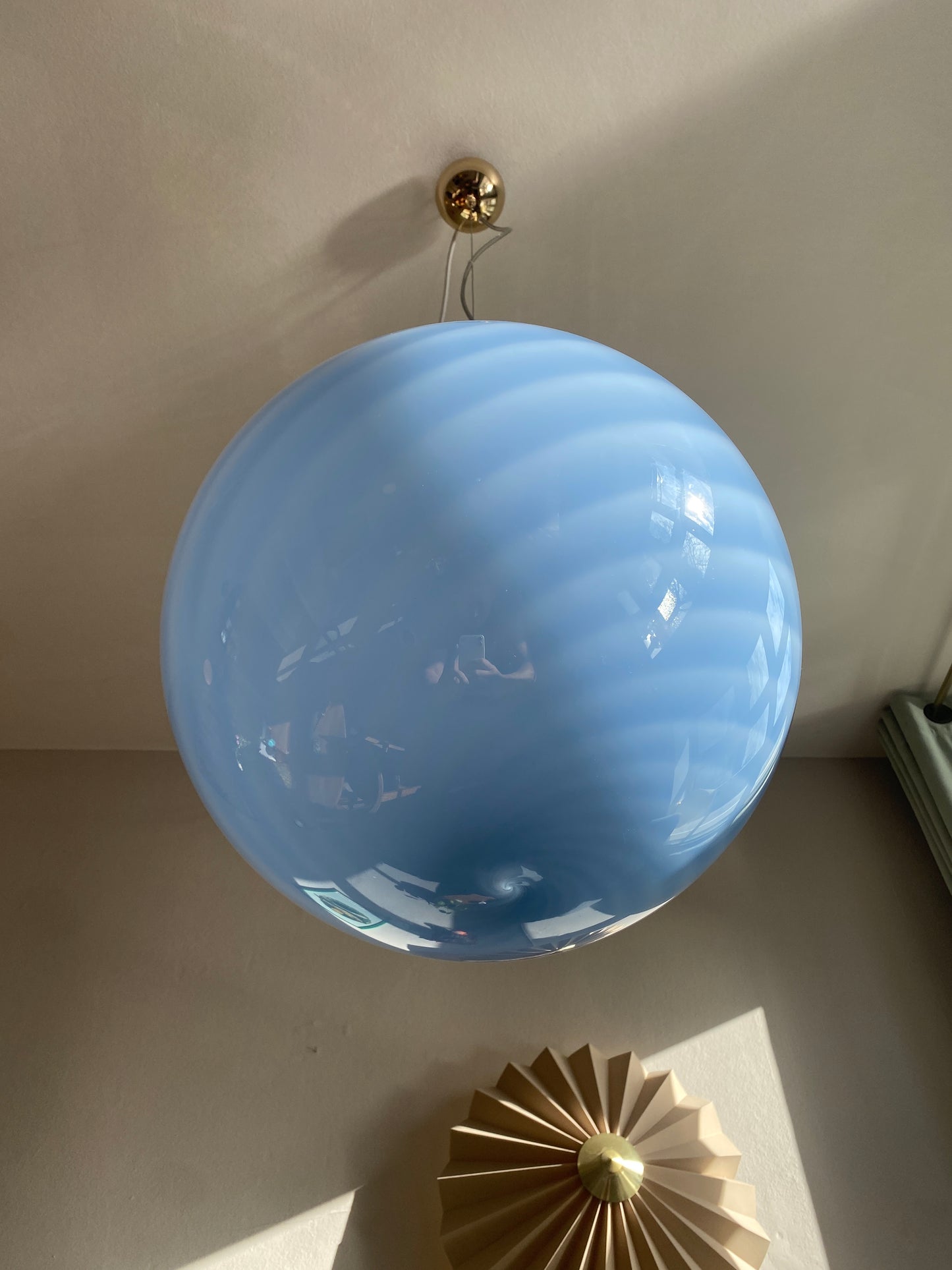 Murano loftslampe i blå swirl rigadin 40 cm