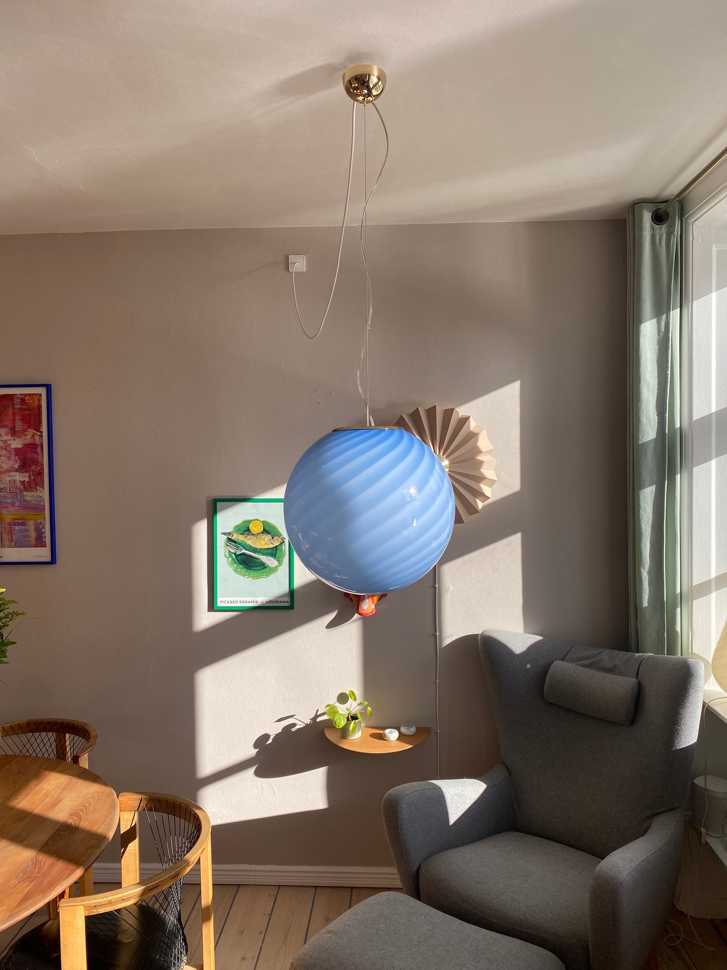 Murano loftslampe i blå swirl rigadin 40 cm