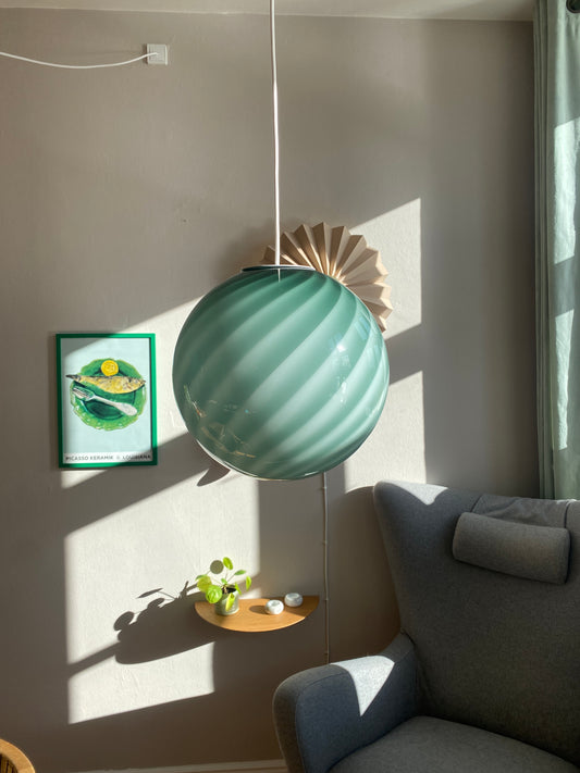 Murano loftslampe i grøn swirl rigadin 30 cm