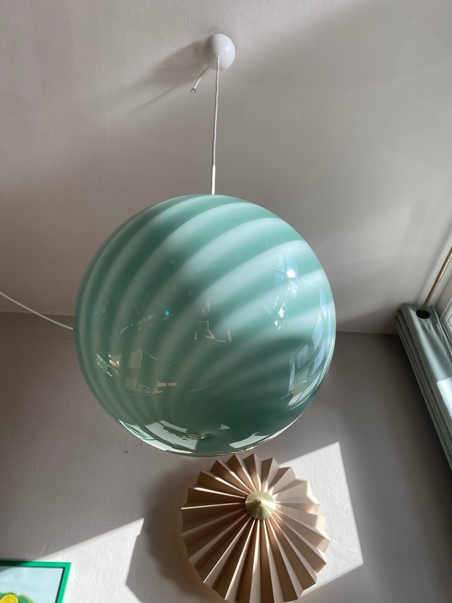 Murano loftslampe i grøn swirl rigadin 30 cm