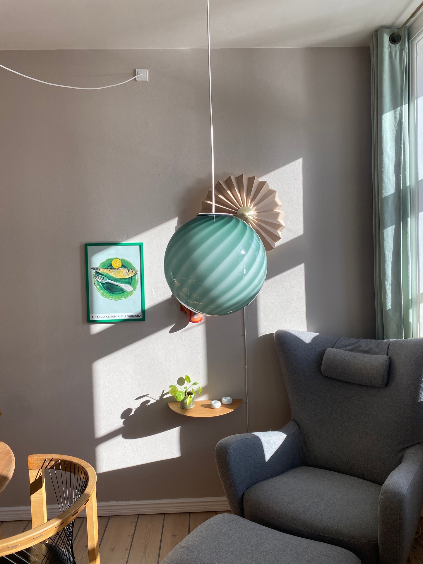 Murano loftslampe i grøn swirl rigadin 30 cm
