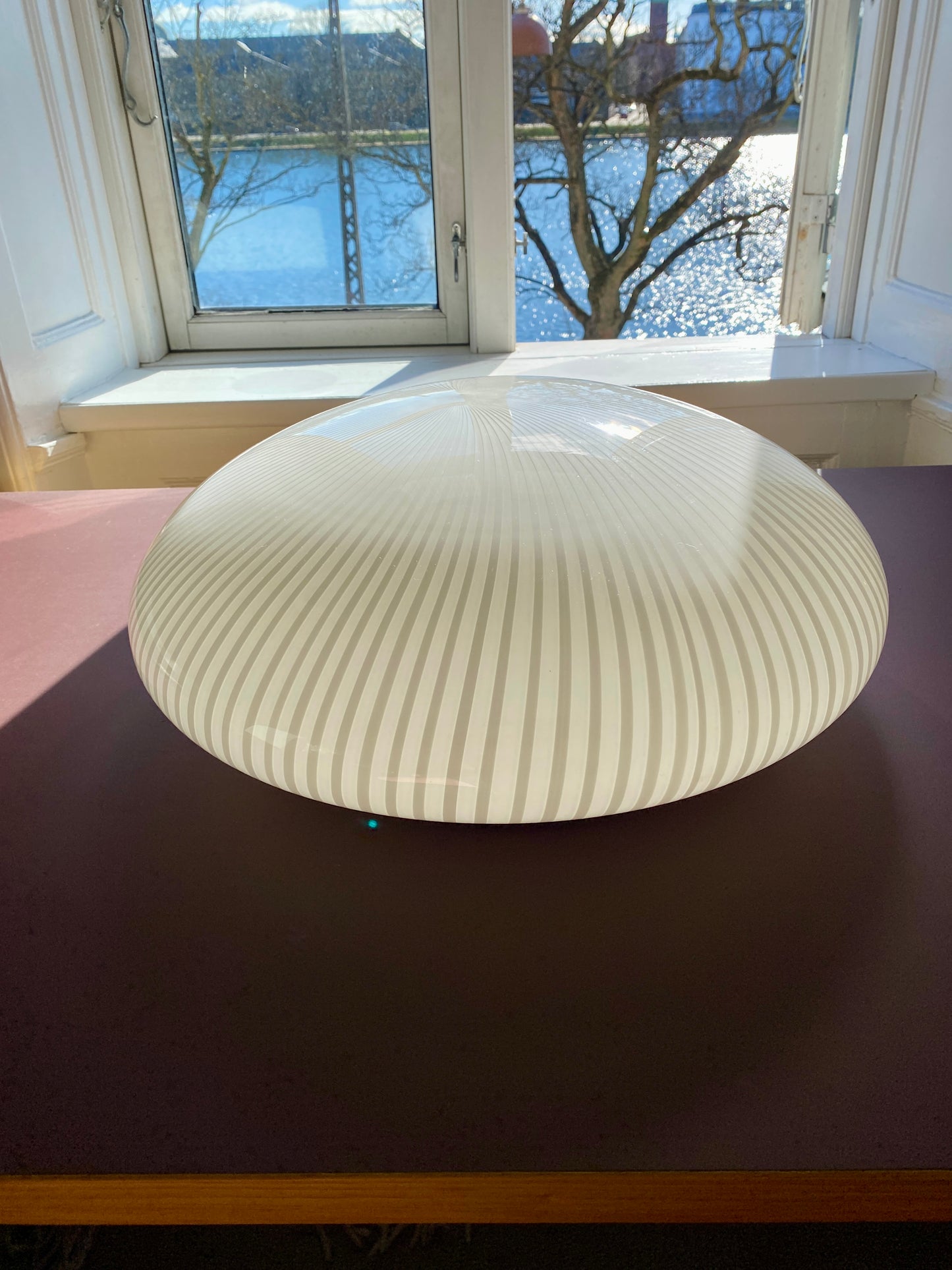 Kæmpe vintage Murano plafond hvid vertikalt filigrana 50 cm