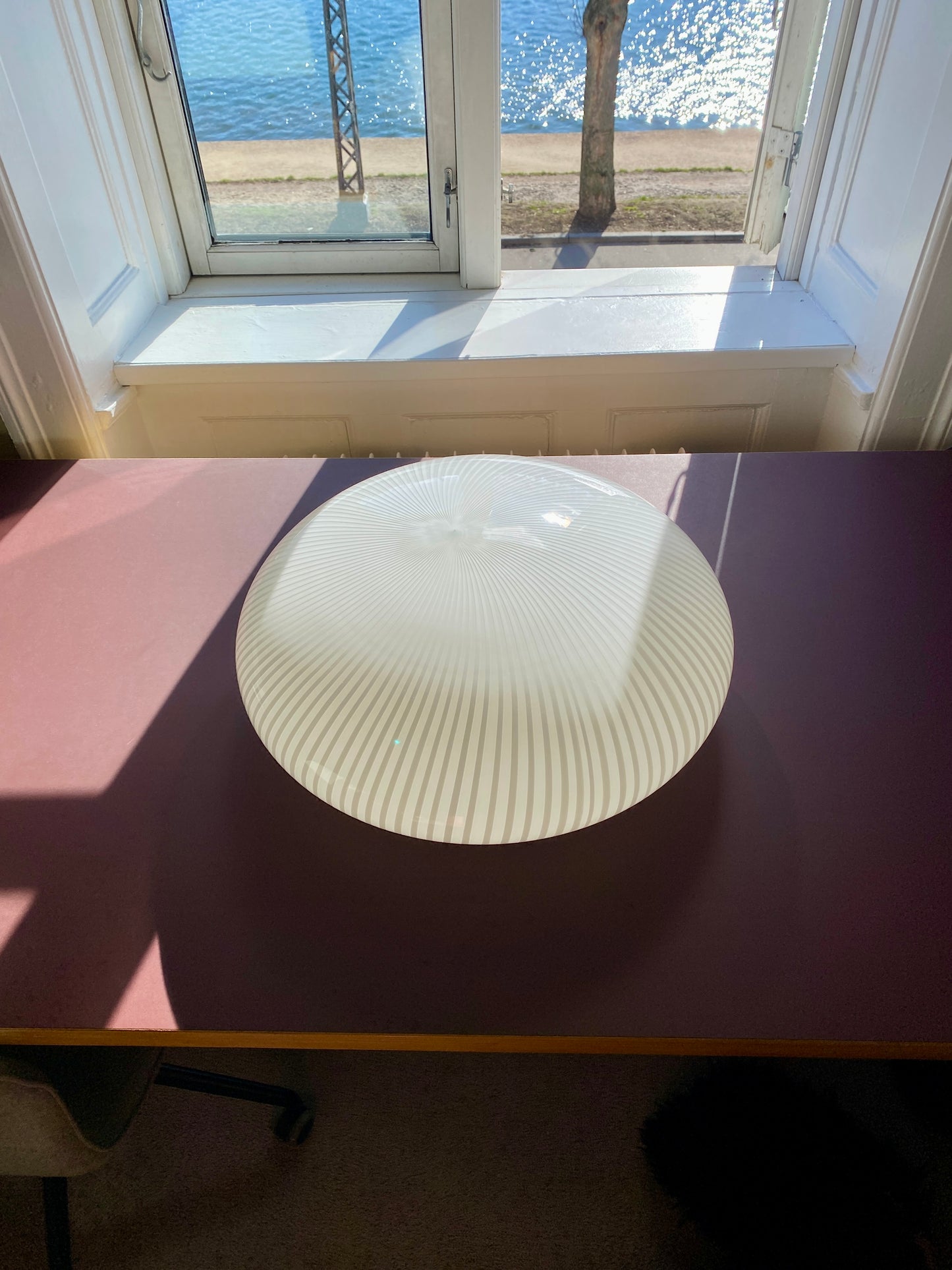 Kæmpe vintage Murano plafond hvid vertikalt filigrana 50 cm