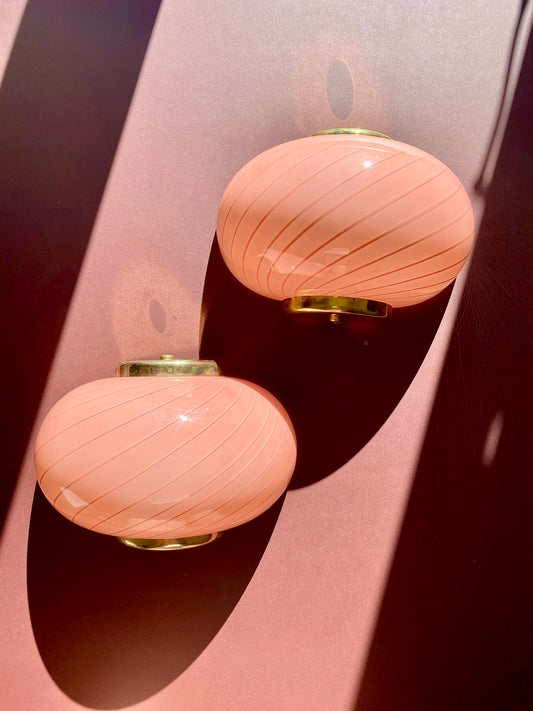 Vintage Murano muslinge væglampe i peach swirl