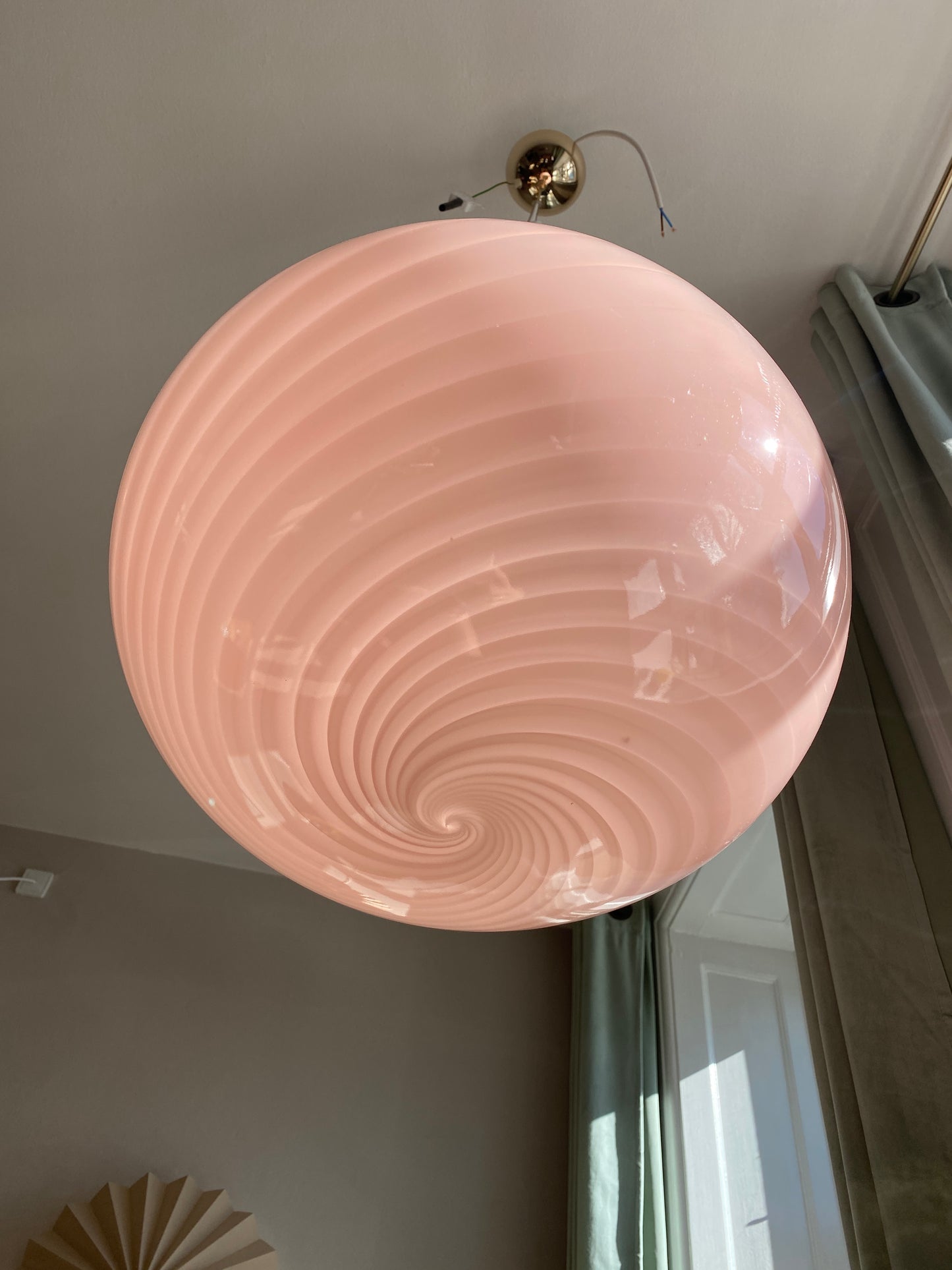 Lyserød Murano oval loftslampe i swirl 40 cm