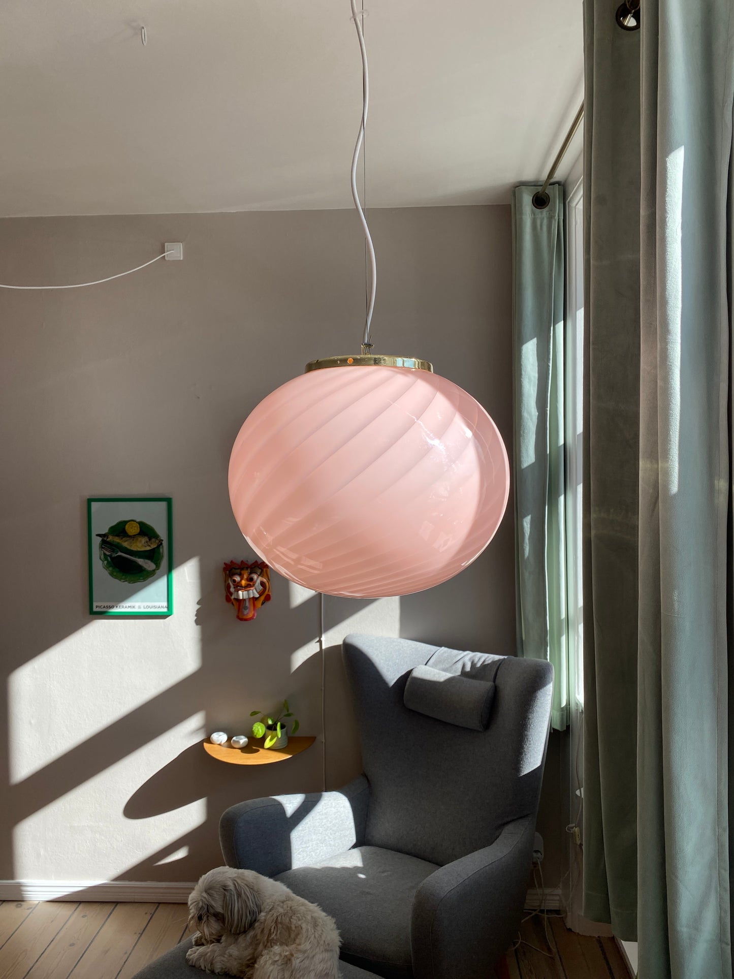 Lyserød Murano oval loftslampe i swirl 40 cm