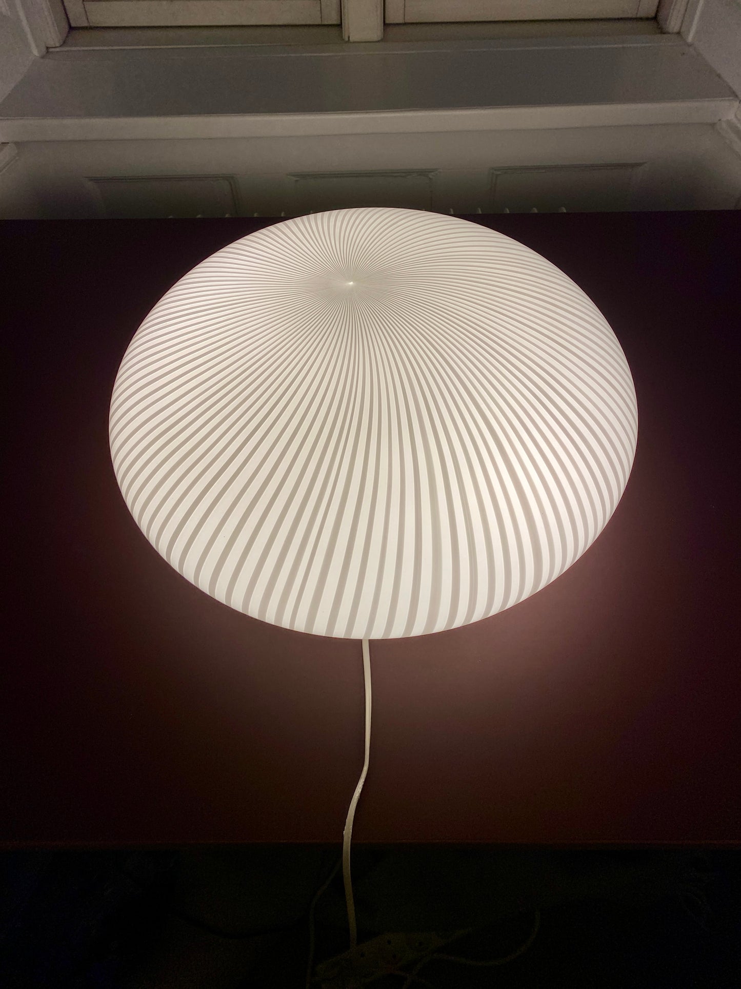 Kæmpe vintage Murano plafond hvid vertikalt filigrana 50 cm