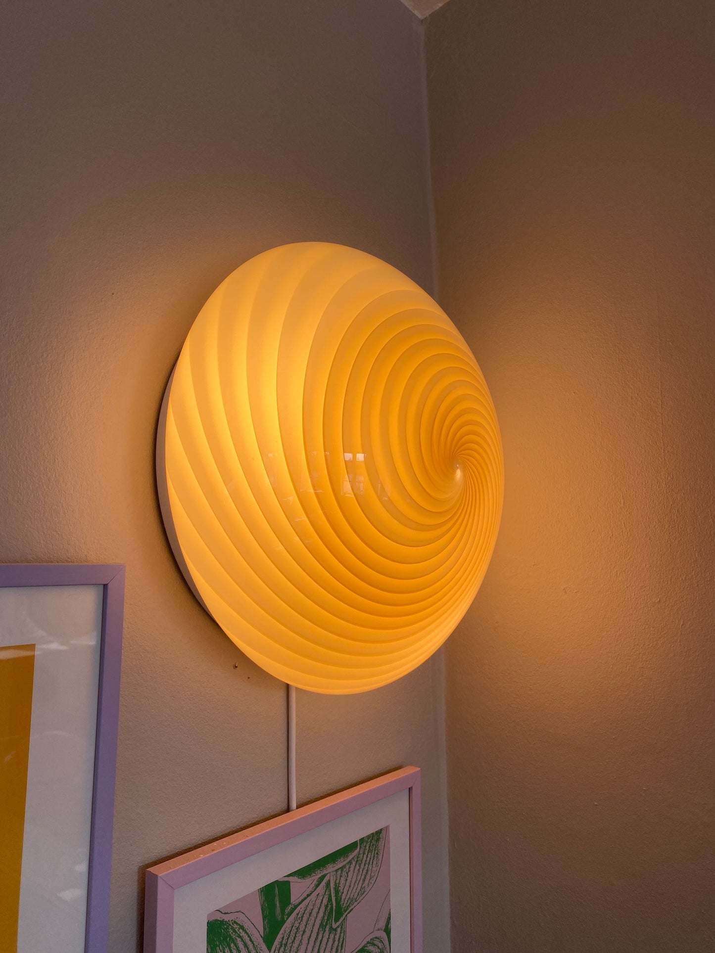 Gul swirl Murano plafond lampe 40 cm