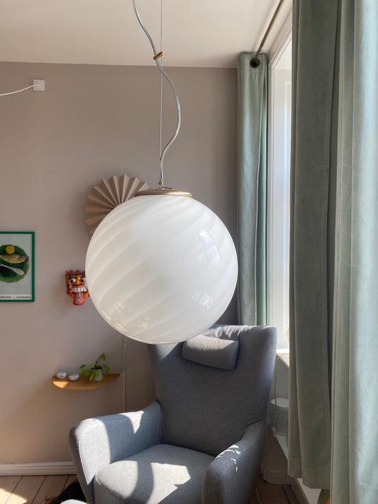 Murano loftslampe i hvid swirl rigadin 30 cm