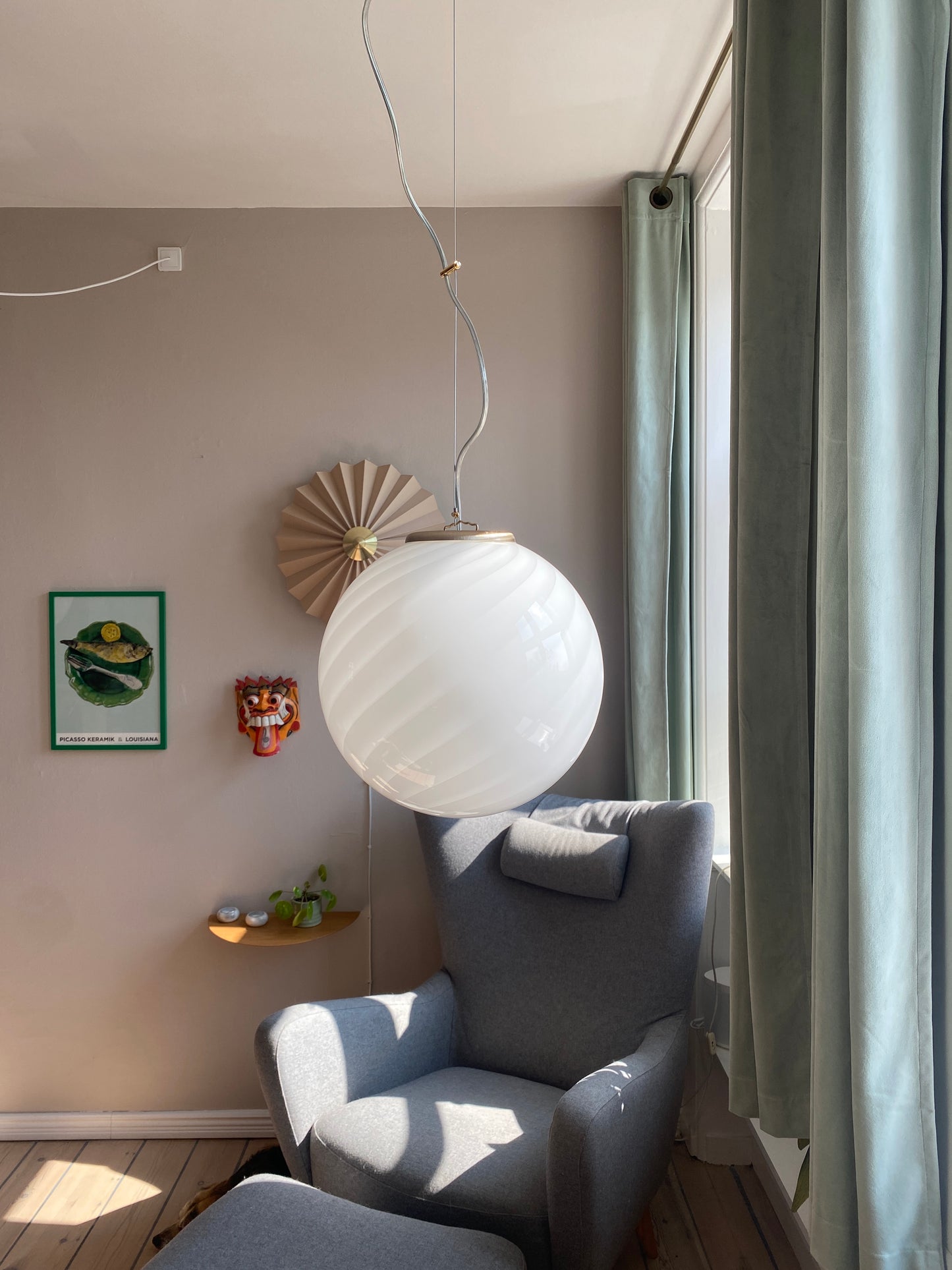 Murano loftslampe i hvid swirl rigadin 30 cm