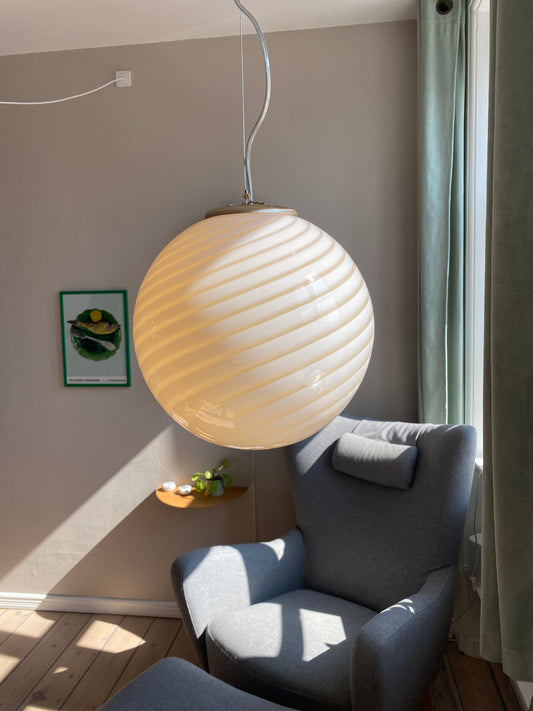 Vintage unik Murano loftslampe i amber gul swirl 30 cm