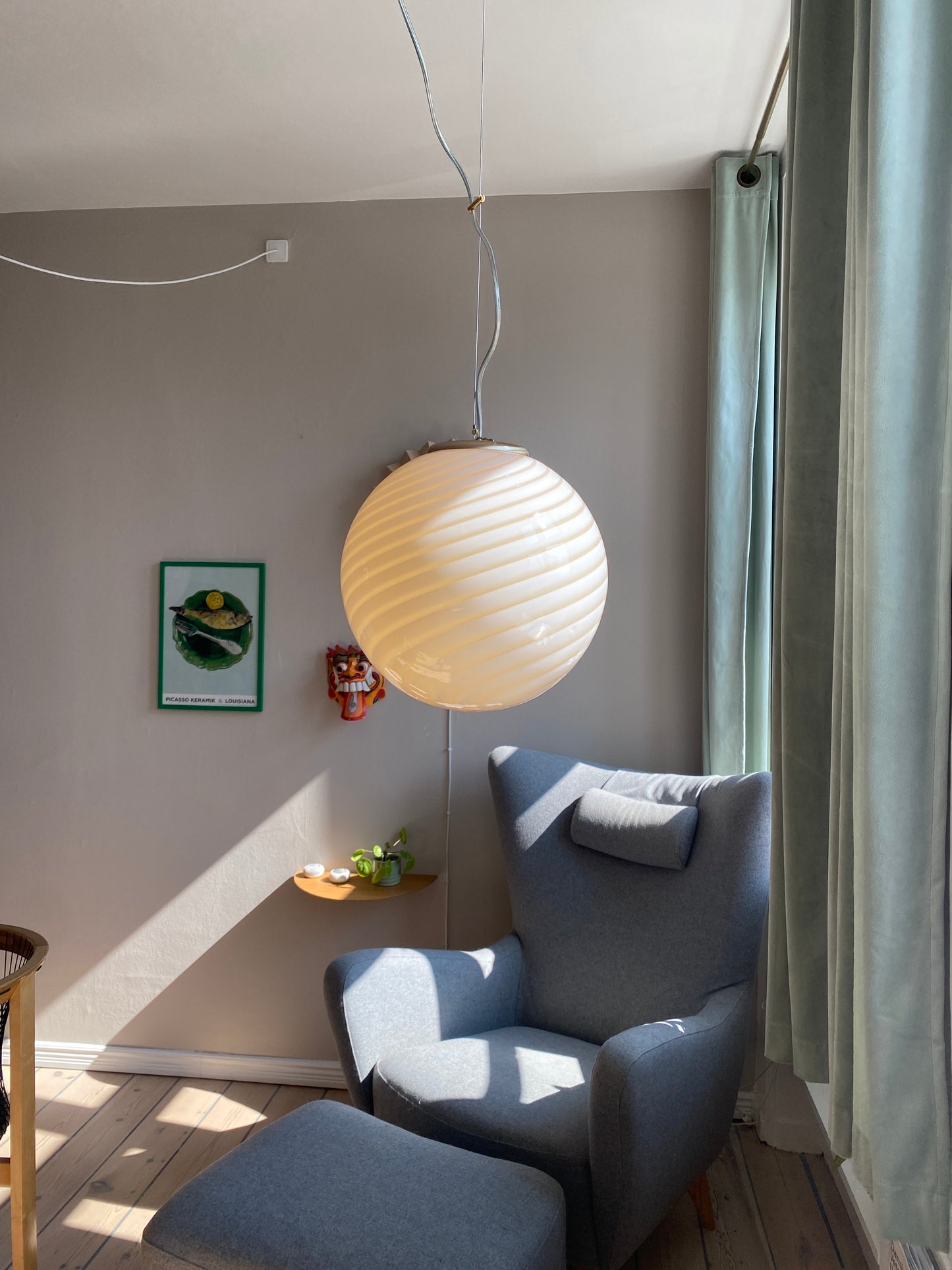 Vintage unik Murano loftslampe i amber gul swirl 30 cm